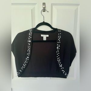 Black HouseWhite Market - open front shrug, cap sleeves. Black, beaded trim.